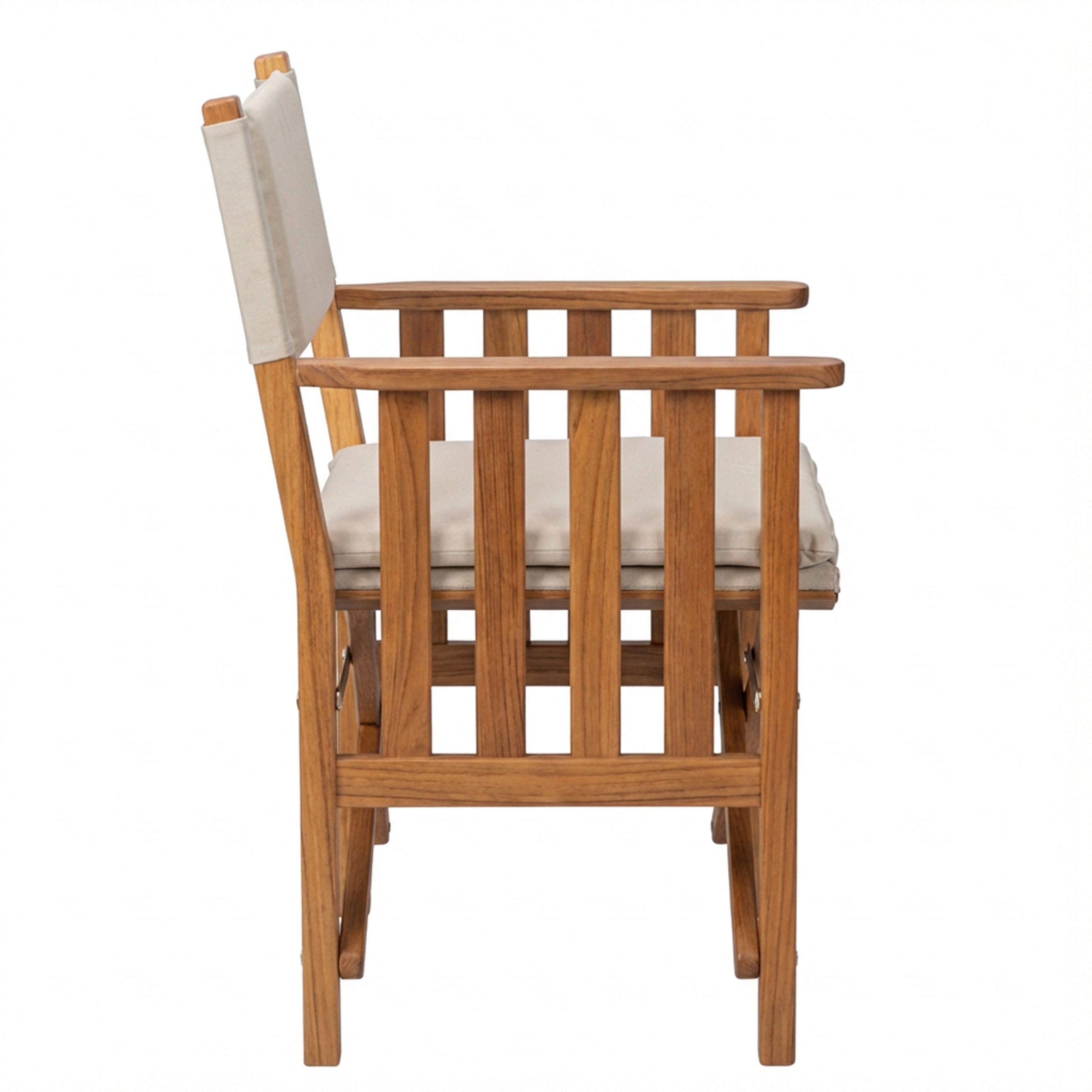 Premium Grade Teak Folding Director's Chair II with Oyster Sunbrella Fabric Seat Cushions