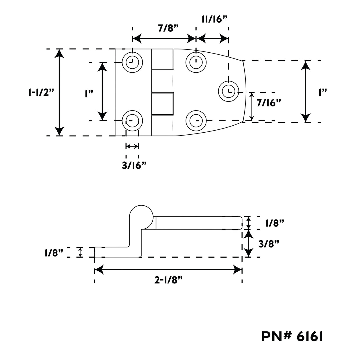 1-1/2" x 2-1/4" 316 Stainless Steel Offset Hinge