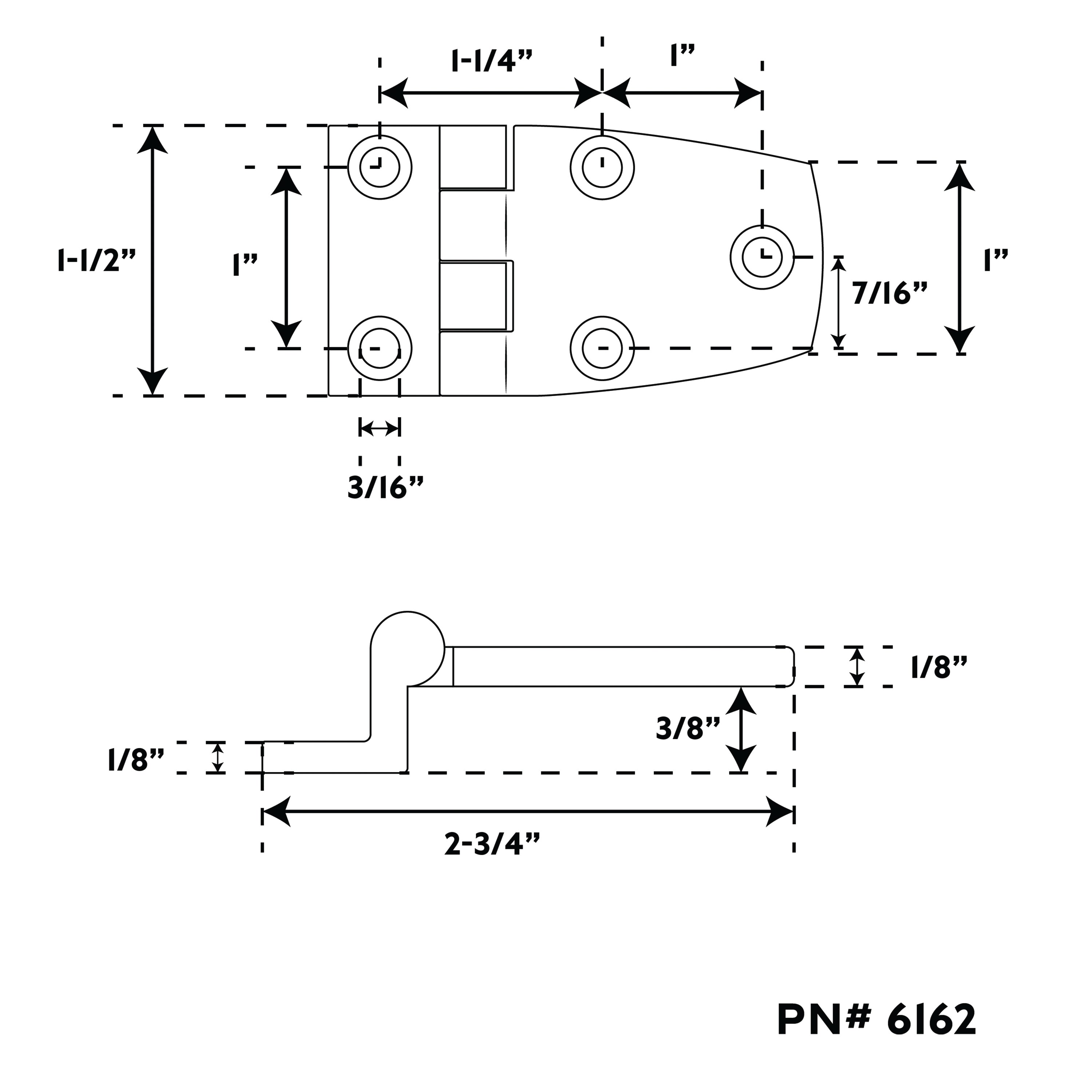 1-1/2" x 2-3/4" 316 Stainless Steel Offset Hinge