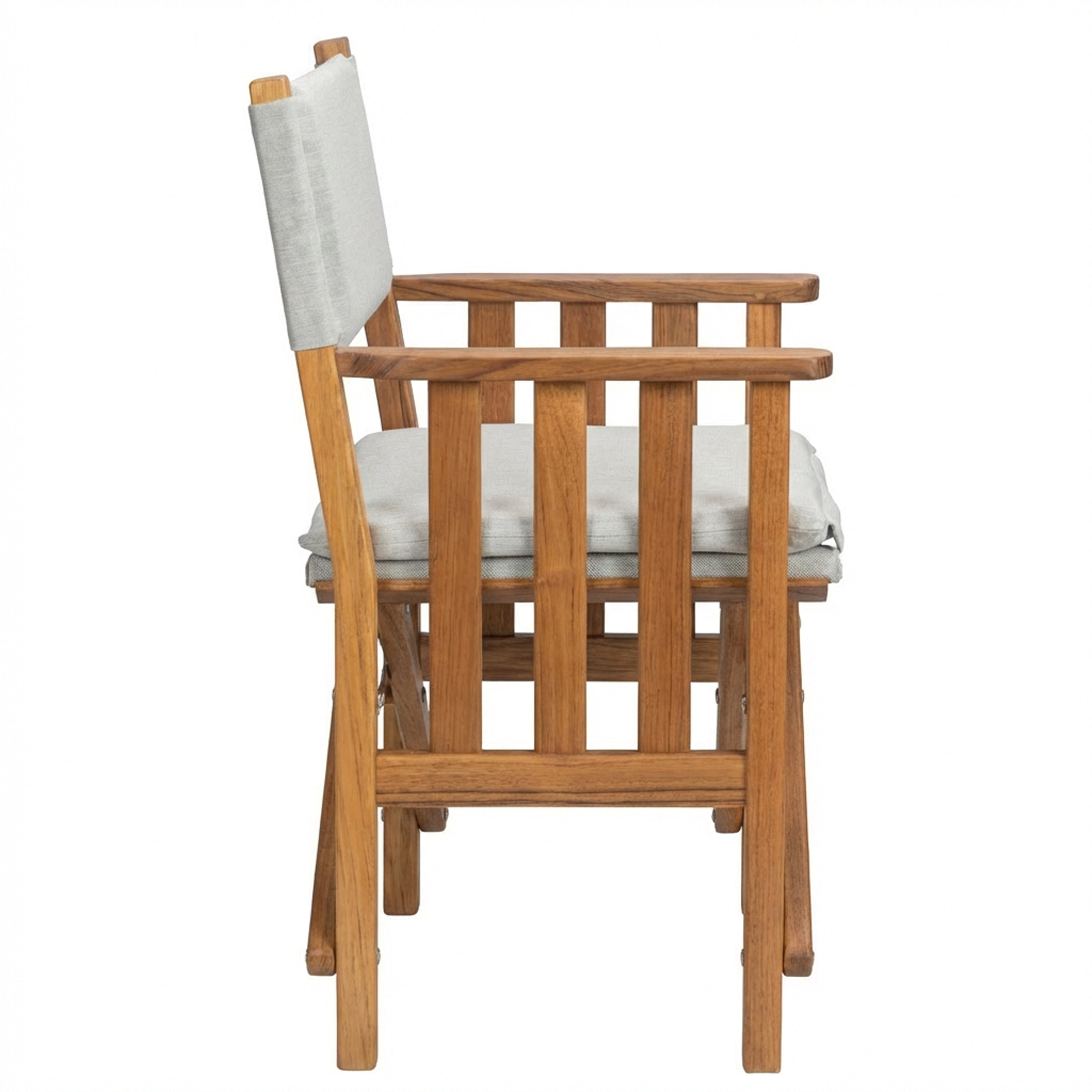Premium Grade Teak Folding Director's Chair II with Grey Sunbrella Fabric Seat Cushions