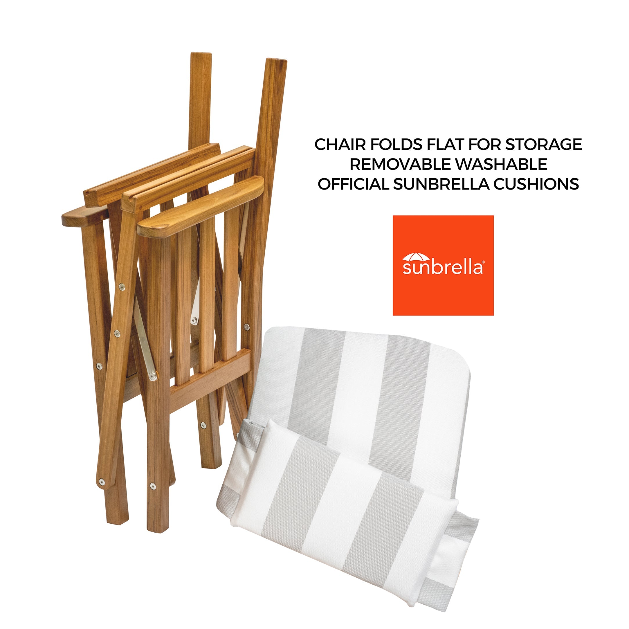 Premium Grade Teak Folding Hemmingway Director's Chair with Solana Seagull Sunbrella Fabric Seat Cushions