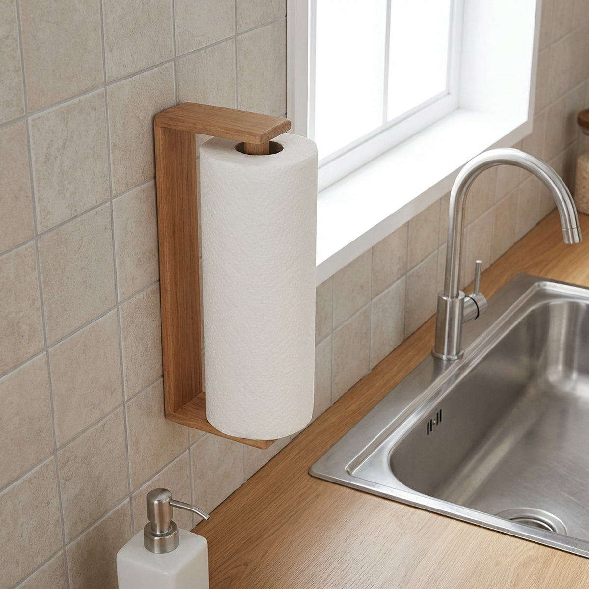Teak Wall-Mount Paper Towel Holder