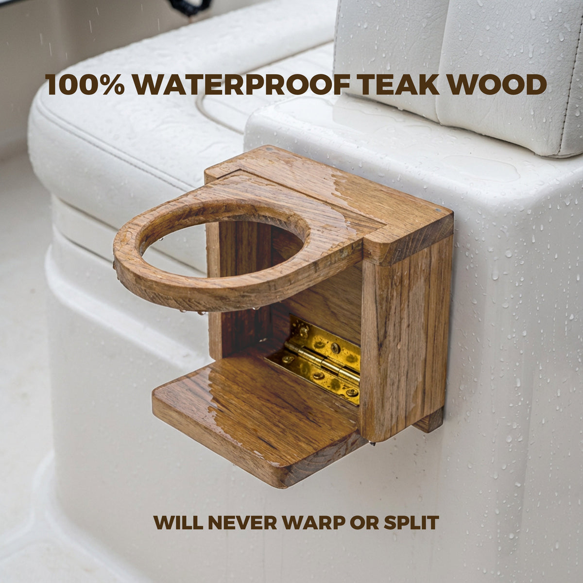 Teak Folding Drink Holder, Standard, 4-1/4"W x 5-1/4" H