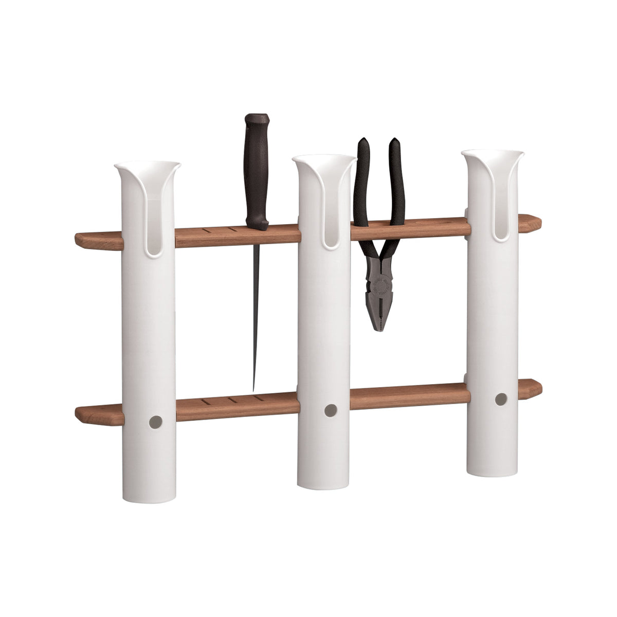 17-5/16" Premium Grade Teak White Polypropylene Three-Rod Tournament Storage Rack
