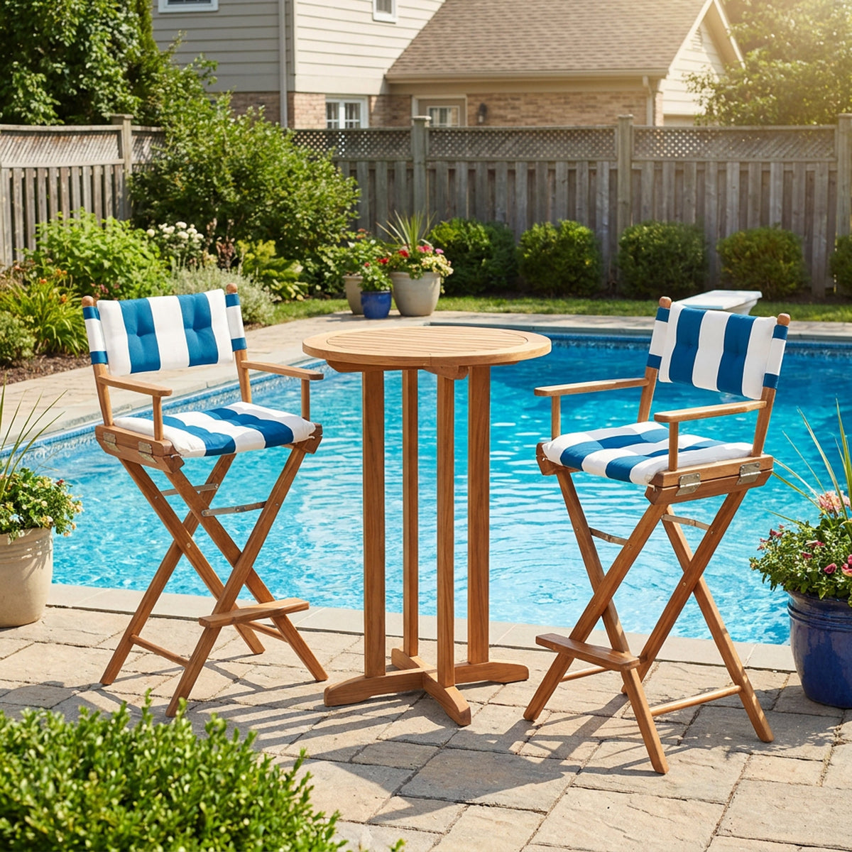 Premium Grade Teak Folding Captains Chair with Cabana Regatta Sunbrella Seat Cushions