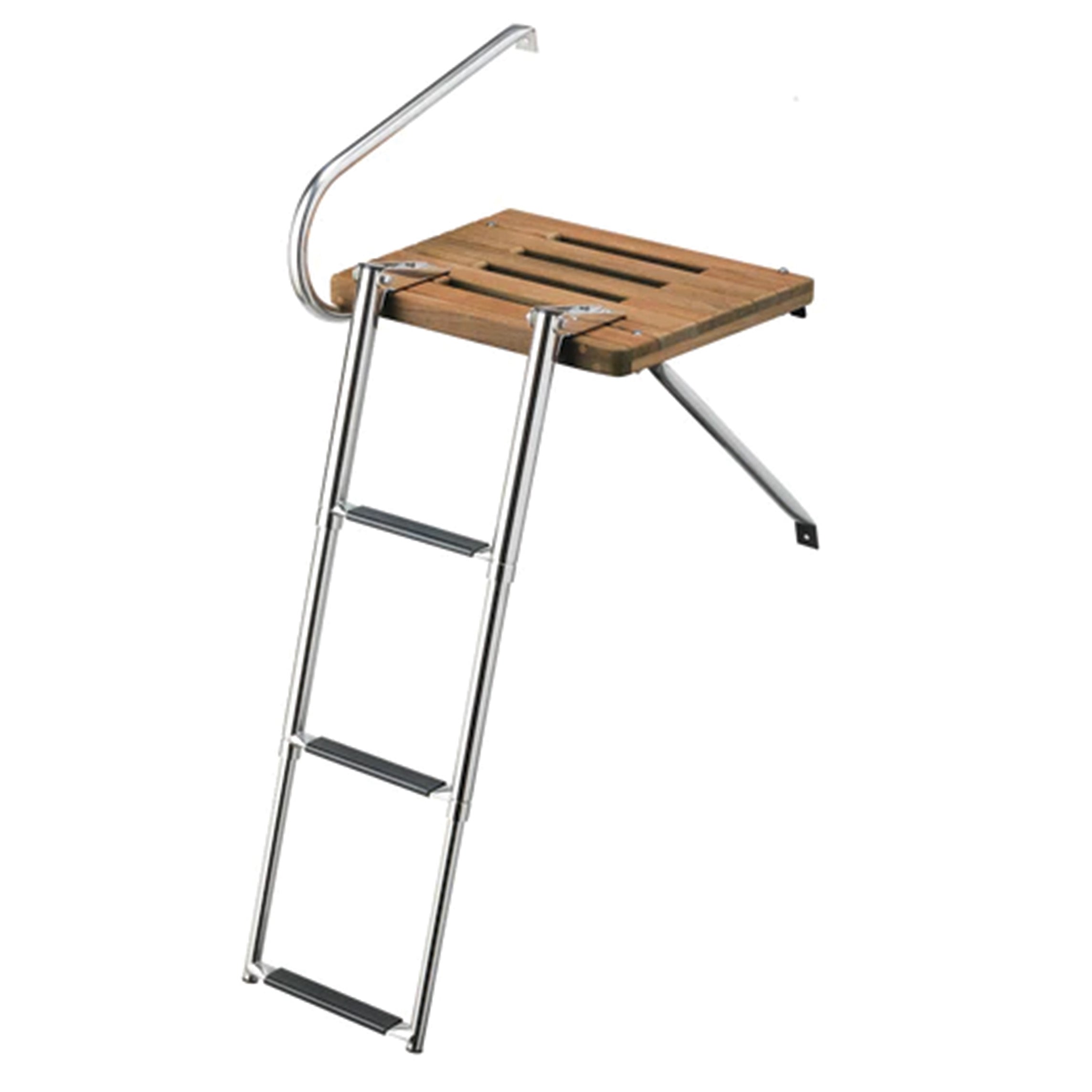 34-3/4" x 11" Premium Grade Teak Outboard Swim Platforms with 3-Step Telescoping Ladder