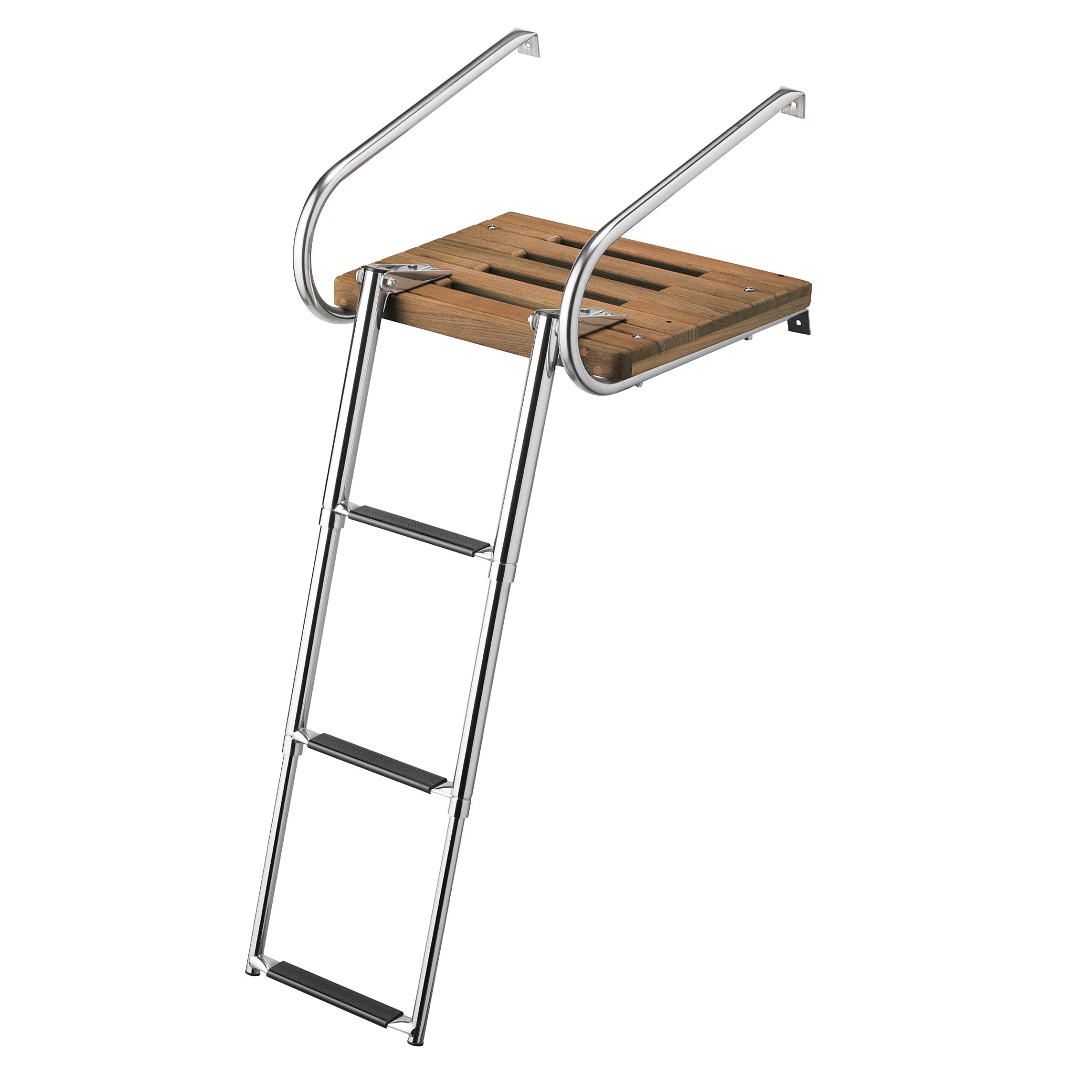 34-3/4" x 11" Premium Grade Teak Inboard/Outboard Swim Platforms with 3-Step Telescoping Ladder