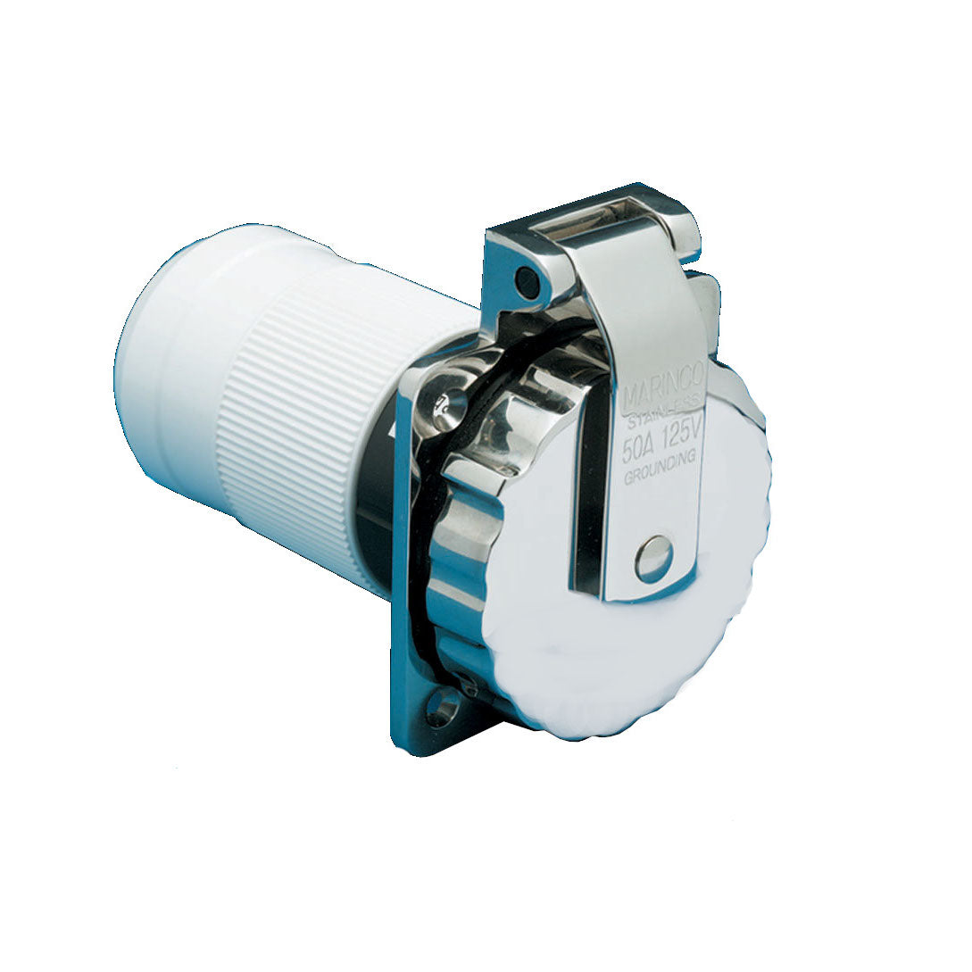 Marinco Easy Lock Power Inlet, 50A 125/250V, Stainless Steel, 6373EL-B
