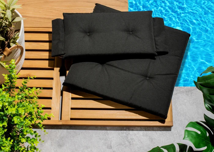 Premium Grade Teak Newport Folding Director's Chair with Black Sunbrella Fabric Seat Cushions