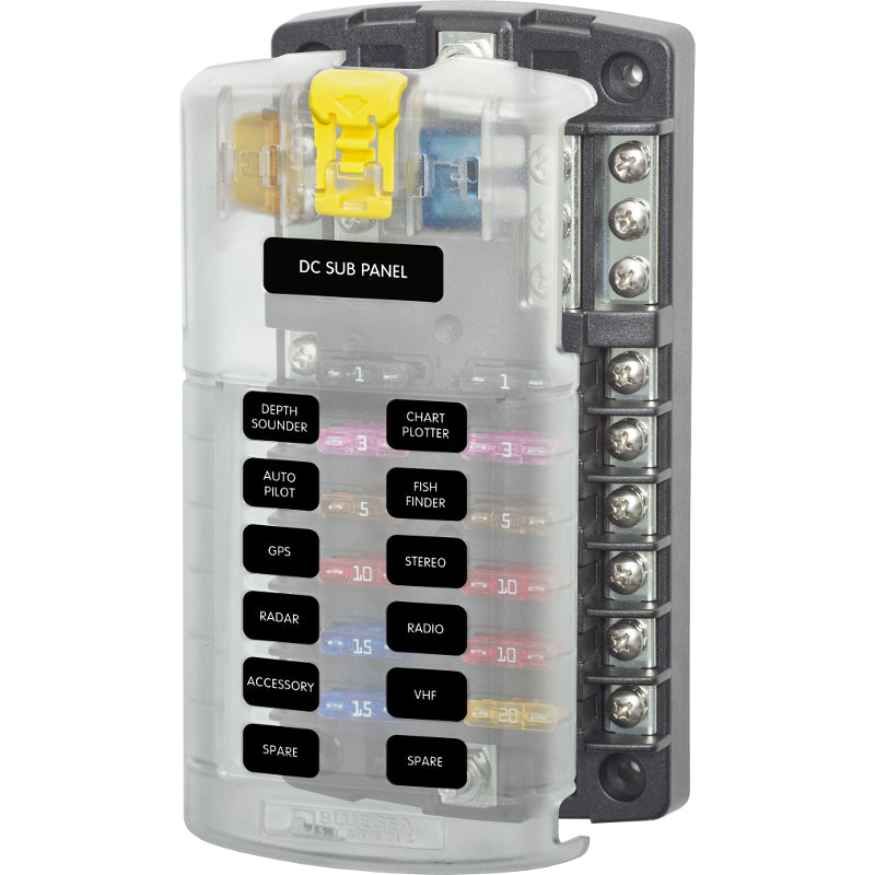 Blue Sea Systems, ST Blade Fuse Block With Cover - 12 Circuit with Negative Bus