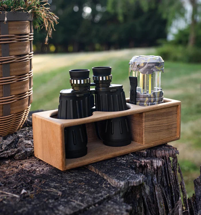 Teak Two Insulated Drink/Binocular Rack with Tray