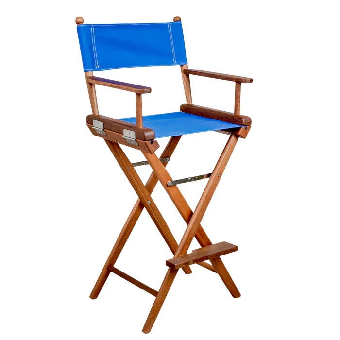 Premium Grade Teak Folding Captains Chair with Pacific Blue Sunbrella Fabric Seat Slings