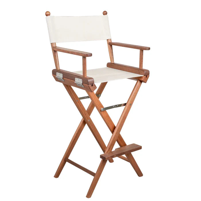 Premium Grade Teak Folding Captains Chair with Oyster Sunbrella Fabric Seat Slings