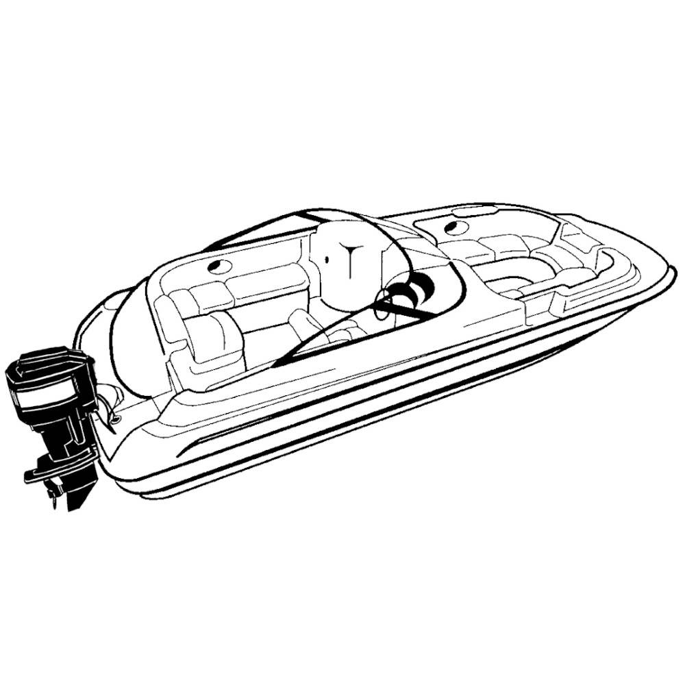 Carver Boat Cover, Deck Boat, Walk Thru Windshield Or Side Consoles, O/B Motor Cover Attached