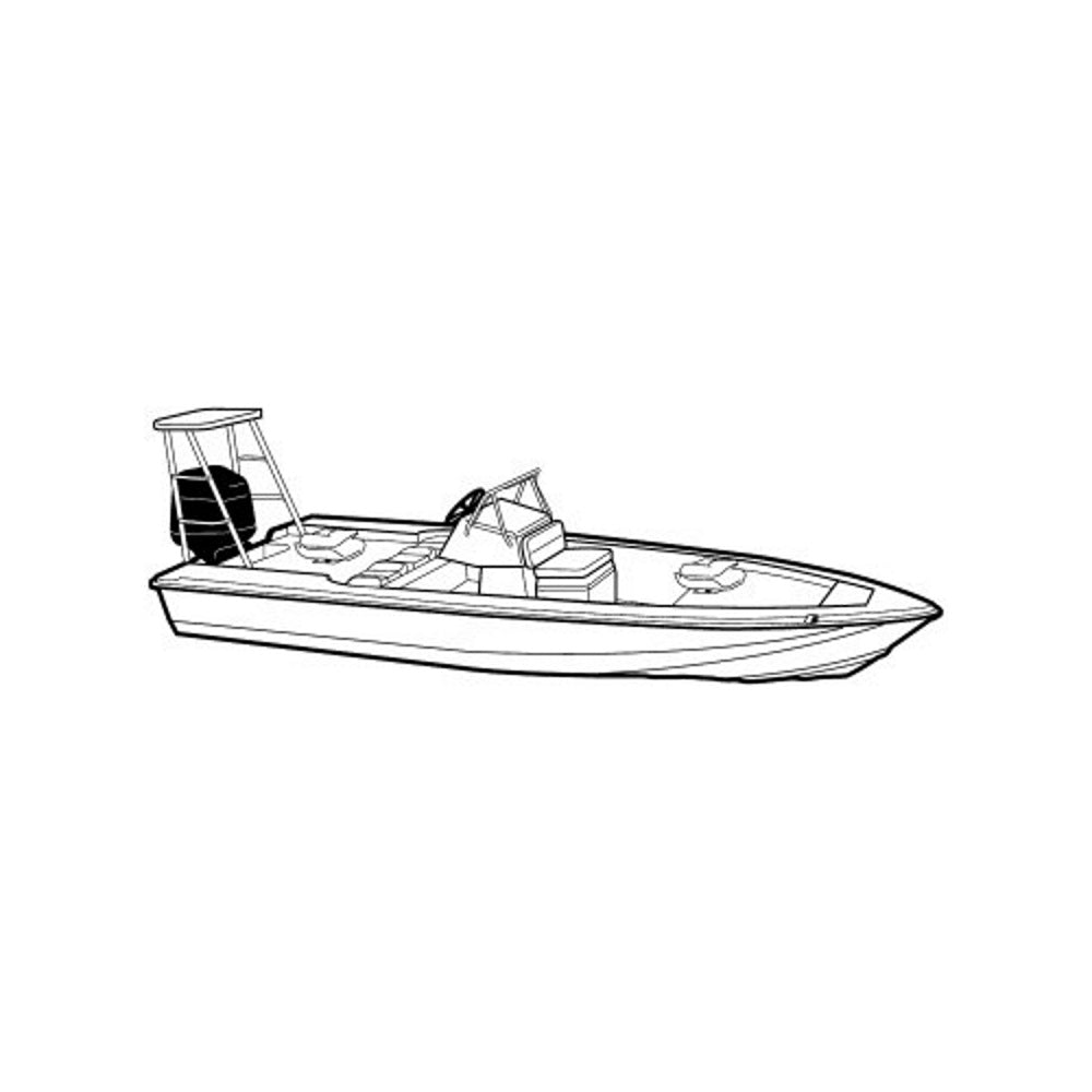 Boat Cover, V-Hull Center Console Shallow Draft Fishing w/ Poling Platform, Narrow Series, O/B Cover Attached