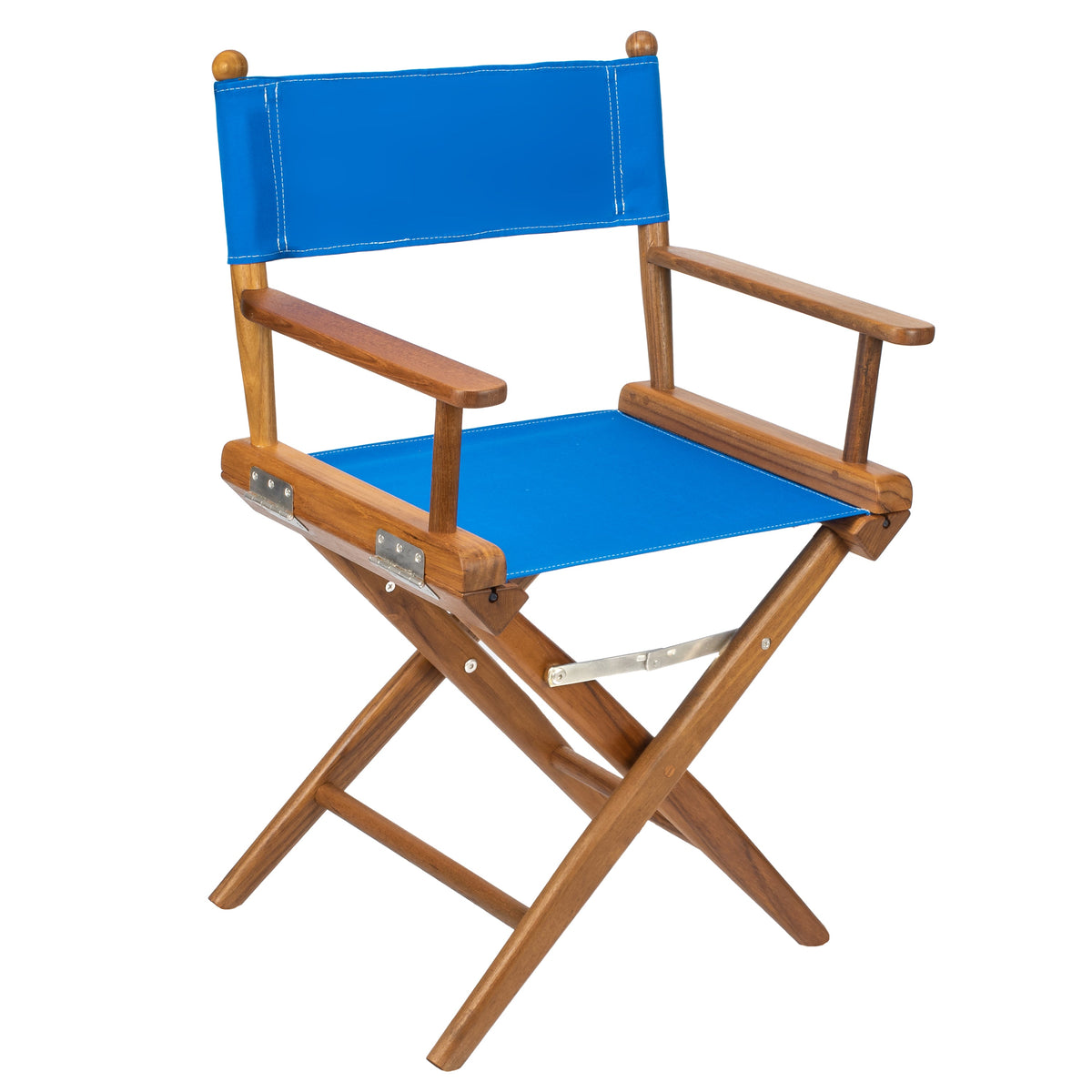 Premium Grade Teak Newport Folding Directors Chair with Pacific Blue Sunbrella Fabric Seat Slings