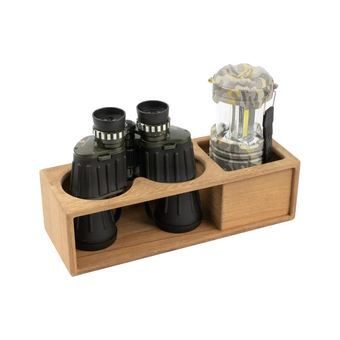 Teak Two Insulated Drink/Binocular Rack with Tray