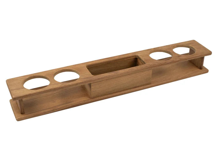 24" Premium Grade Teak Four Glass Holder with Storage Tray