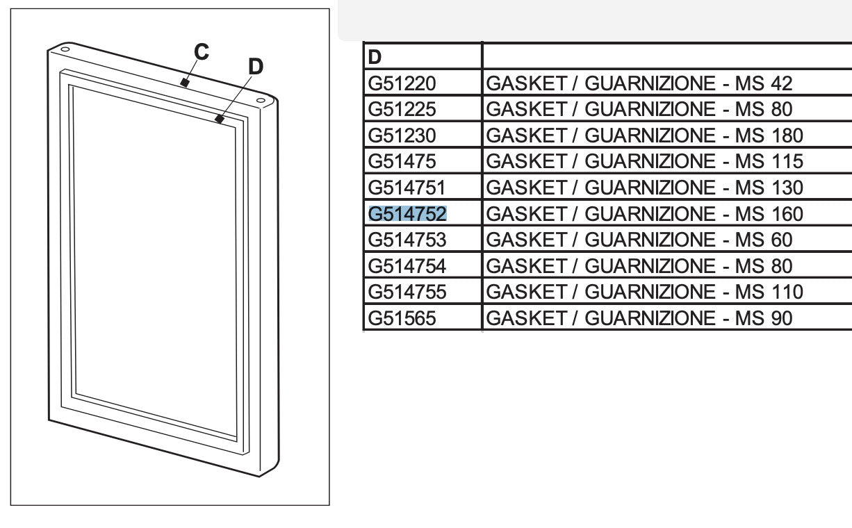 Frigoboat, Door gasket for MS 160 Freezer