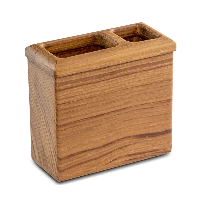 2-1/8" Premium Grade Teak Rectangle Vanity Toothbrush Holder