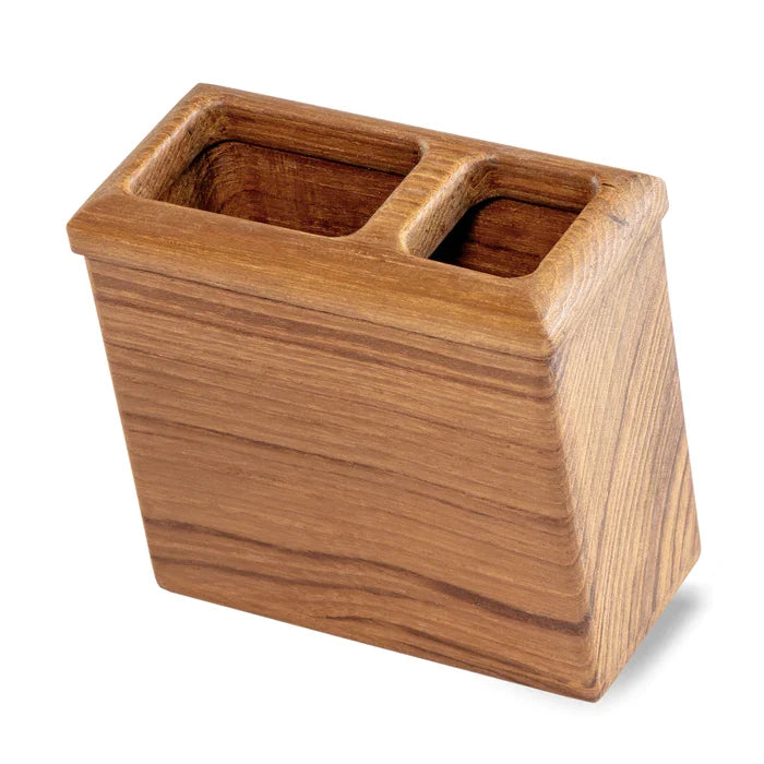 2-1/8" Premium Grade Teak Rectangle Vanity Toothbrush Holder