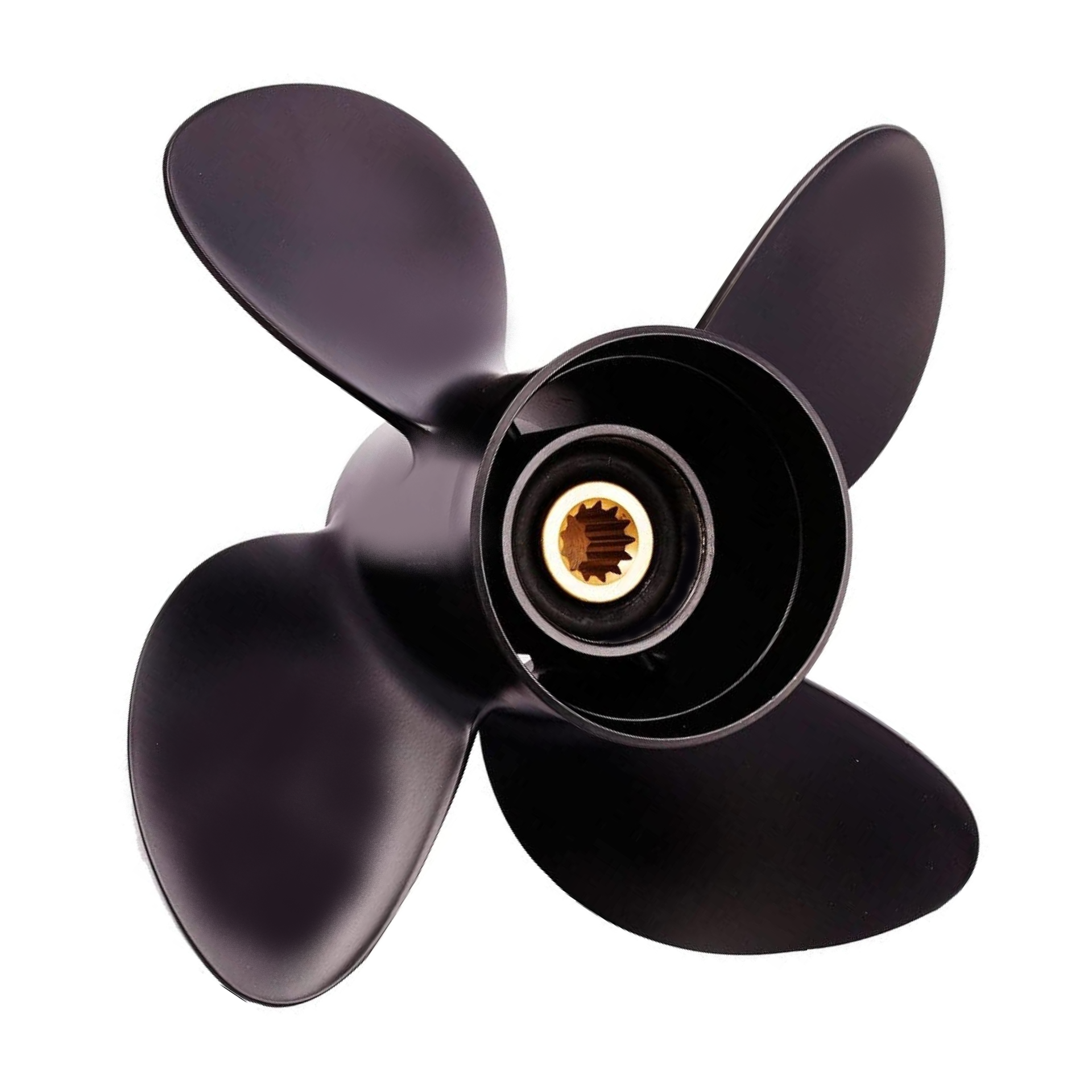 10 3/16 Dia. 15 Pitch 4 Blade RH Aluminum Propeller Fits 25-30 HP 3" Gearcase (10-Spline & Thru Hub Exhaust)  Model AR-4