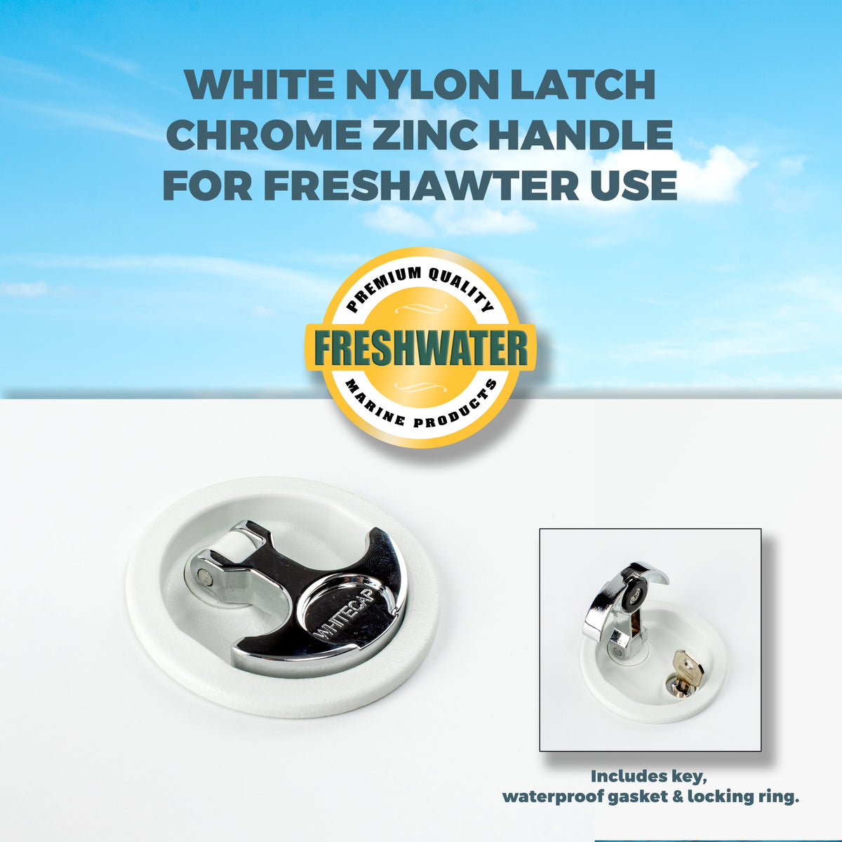 Locking Latch, White Body w/ Chrome Plated Zamac T-Handle