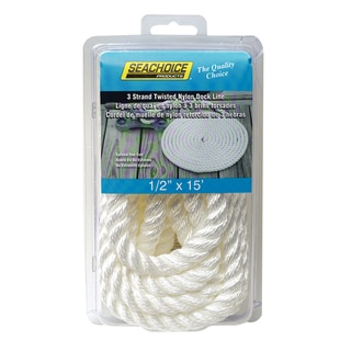 Seachoice 3-Strand Twisted Boat Nylon Dock Line Rope Clam 1/2" x 15' White 42571 