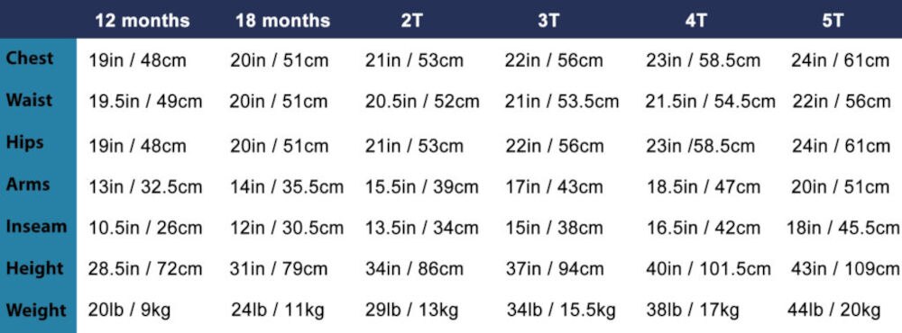 Muddy Buddy size chart