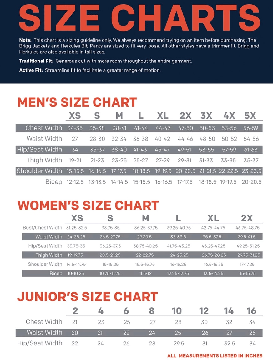 Grundens Herkules Size Chart